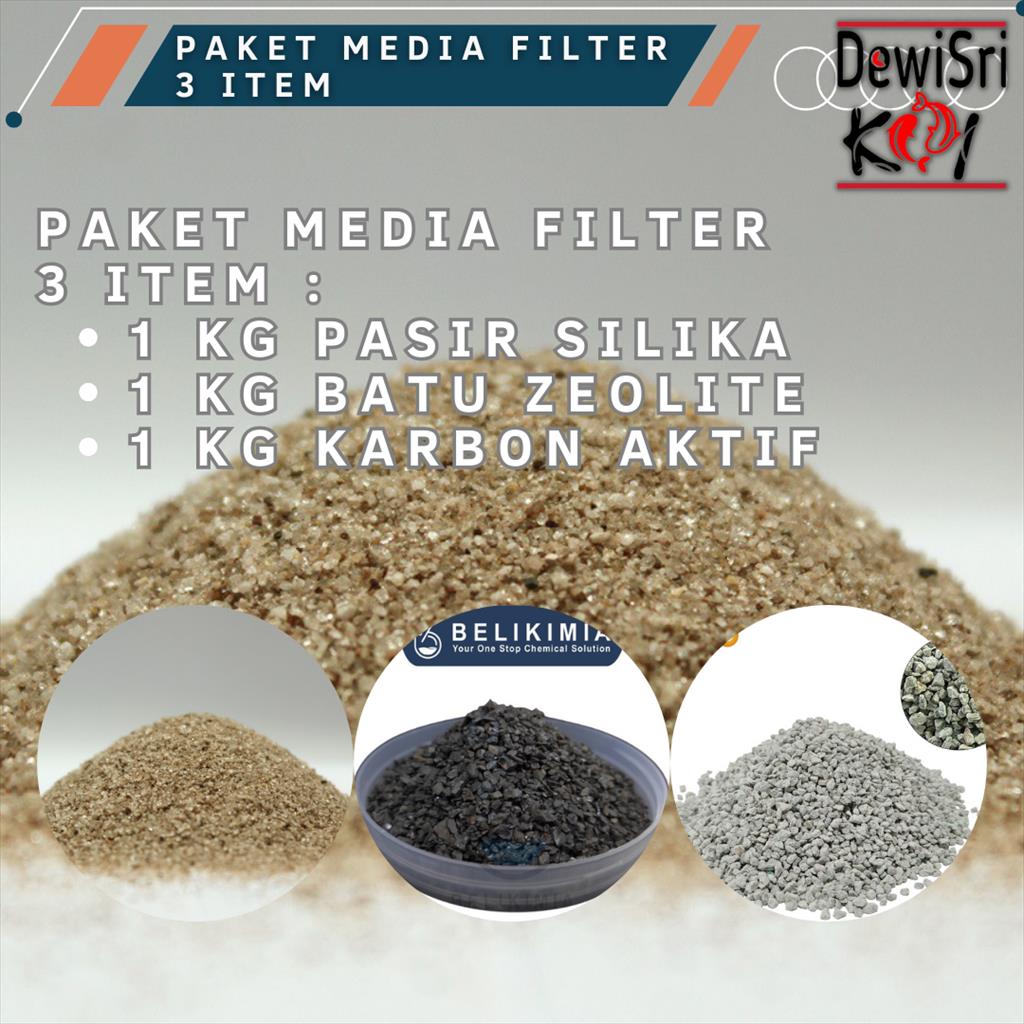 Paket Karbon Aktif 1kg, Batu Zeolit 1kg dan Pasir Silika 1kg