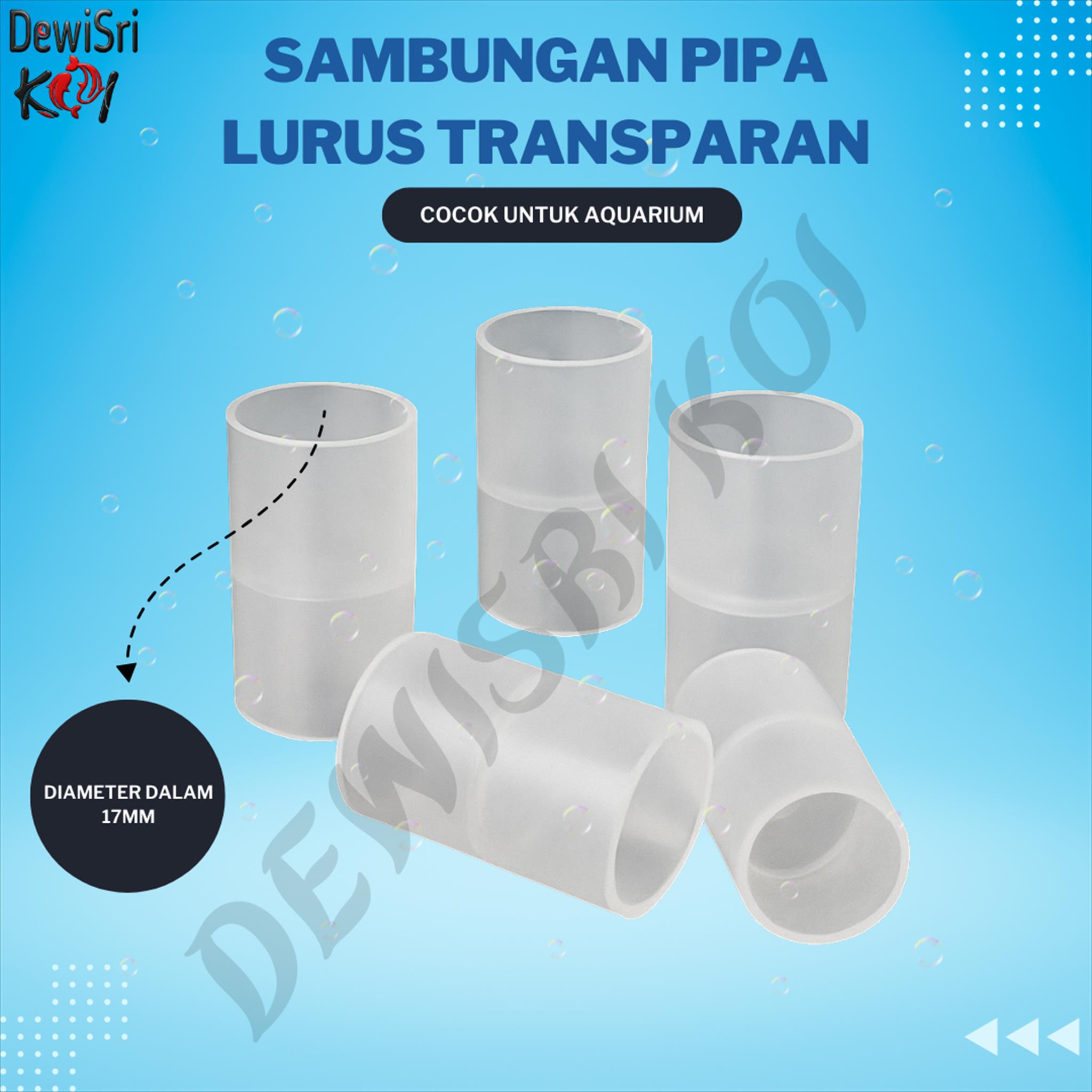 Sambungan Pipa Lurus Transparan Diameter 17mm